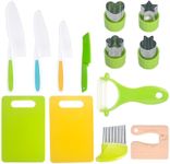 Kids Safe Knife Set -13 Pieces Montessori Kitchen Tools for Toddlers - Kids Cooking Sets, Toddler Knife for Real Cooking with Safe Knives, Peeler, Cutting Board, Crinkle Cutter & Fun Shape Cutters etc