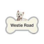 West Highland Terrier (Westie) Dog with Bone - Personalised Wheelie Bin Sticker/Vinyl Labels with House Number & Street Name - Size A5 [4 Pack]