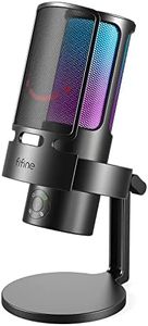 FIFINE Gaming USB Microphone, PC Computer Mic with 4 Polar Patterns for Podcast Streaming Recording YouTube, RGB Condenser Desktop Mic for PS4, Mac, with Headphone Jack-AmpliGame A8 Plus