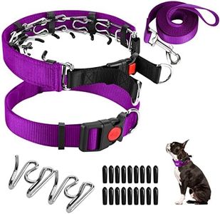 Dog Prong Training Collar, Dog Choke Pinch Collar with Nylon Cover Comfort Tips and Quick Release Snap Buckle, Dog Classic Collar and Dog Leash for Small Medium Large Dogs, Purple