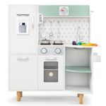 Maxmass Kids Play Kitchen, Wooden Toy Kitchen with Cooking Stove, Ice Maker, Sink, Telephone, Clock and Storage Cabinets, Pretend Cooking Role Play Set for Boys Girls