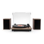 Victrola Montauk Vinyl Record Player, 3-Speed Belt Driven Turntable with Stereo Bluetooth Speaker Pair, RCA Output and 3.5mm Headphone Jack, Removable Dust Cover, Farmhouse Walnut Finish