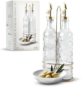 COOK WITH COLOR Glass Olive Oil Bottle Dispenser - 2 Pack- 17oz Oil and Vinegar Cruet - Olive Oil Carafe Decanter for Kitchen, Floral, Clear