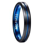 NUNCAD Mens Black Wedding Bands Tungsten Carbide Engagement Rings with Blue Groove Comfort Fit Size P