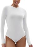 SHAPERX Women's Soft Crew Neck Bodysuit Fits Everybody Long Sleeve Body Suits Tops, SZ5242-White-2XL