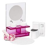 LUNDBY Dolls House Furniture Bathroom Set – Mirror Vanity Unit with 2 Sinks + Toilet – Doll House Accessories – 5-piece set for 11cm Mini Dolls – Age 4+ 1:18