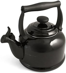 Le Creuset Traditional Stove-Top Kettle with Whistle, Suitable for All Hob Types Including Induction and Cast Iron, Enamelled Steel, Capacity: 2.1 L, Black, 92000800140000