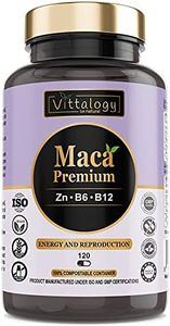 Vittalogy Maca Premium. Maca Andina Pura 4000 mg Con Vitaminas B6 Y B12 Y Zinc. Raíz De Maca Peruana. Vigorizante. 120 Cápsulas.