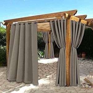 BONZER Waterproof Indoor/Outdoor Curtains for Patio - Thermal Insulated, Sun Blocking Grommet Blackout Curtain for Bedroom, Porch, Living Room, Pergola, Cabana, 2 Panels, 70 x 120 inch, Vintage Linen