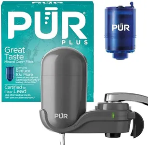 PUR PLUS Vertical Faucet Mount Water Filtration System with 3-in-1 Lead Reducing Filter for Great-Tasting Filtered Tap Water, Lasts 100 Gallons, Fits Most Kitchen or Bathroom Faucets, Grey