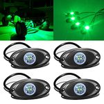 4 Pods LED Rock Light for Jeep ATV SUV Offroad Car Truck Boat Underbody Glow Trail Rig Lamp Underglow LED Neon Lights Waterproof 12V 24V - Green