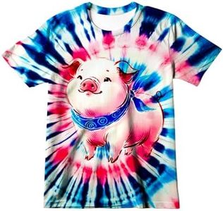 Harycnct Little Kids Blue Pink Pig Tie Dye Shirt 6-16 Years Boys' Girls' Hippies Senior Tie-Dye Tee Tshirt Size 6