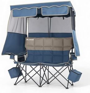 Double Beach Chair With Canopy Shade Camping Chair With Canopy Oversized Double Camping Chair With Canopy Folding Loveseat Chair With Two Cup Holders and Cooler Bag For Camping,Beach, Fishing