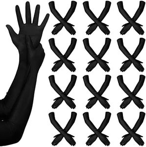 Laumoi 12 Pairs Long Satin Gloves for Women Bride Elbow Opera Gloves Costume Dress Stretchy Formal Glove, Black