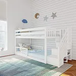 Max & Lily Low Bunk with Stairs and Two Guard Rails, White