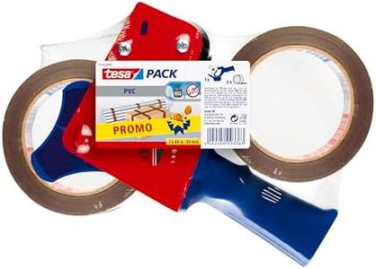 tesapack Ultra Strong and Tape Dispenser in a Set with 2 Extra Tear-Resistant PVC Adhesive Tapes - Brown - 66 m x 50 mm