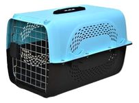 Buraq Travel Pet Carrier Kennel for Puppy Cat Rabbit Basket Plastic Handle Hinged Door Folding Collapsible Transport Box Crate Cage (18 x 10 x 10 Inches) (18 Inch, Blue)