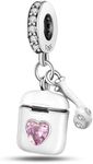 M&S Earphones Charm Headphones In Ear Music Bluetooth Love Heart Crystal Charm Bead Pendant, 925 Sterling Silver Dangle Charm, Compatible With Pandora & European Bracelet …