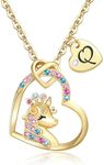 Chunyee Unicorn Gifts for Girls, 18K Gold Plated CZ Heart Unicorn Necklaces Initial Unicorn Necklace Birthday Gifts for Girls Teens