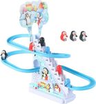 Brand Conquer Penguins Slide Toy Set, Funny Automatic Stair-Climbing Penguins Cartoon Race Track Set Little Lovely Penguins Slide Toy Escalator Toy with Lights and Music (Penguins Track Set)