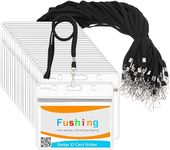 Fushing 50Pcs Clear Plastic Horizontal Name Tags Badge ID Card Holders and 50Pcs Flat Neck Lanyards with Swivel Hook