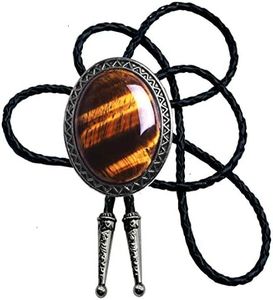 Moranse Bolo Tie with Natural Tiger Eye Stone Celtic Style Genuine and Cowhide Rope(Tiger Eyes 1 Style)