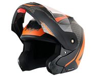 Vega Crux Dx Checks ISI Certified Smooth Matt Finish Flip-Up Helmet for Men and Women with Clear Visor(Dull Black Orange, Size:L)