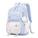 Tanou School Backpacks for Girls, 20 Liters Kawaii Girls School Bag with Pendant, Lightweight Nylon Childrens Backpack for Primary Junior School, Blue