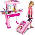 Kids' Pretend Play Kitchen Set with Accessories, Pots, Pans, Dishes, Food Toys in Travel Suitcase (Light & Sound)