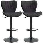 HOMCOM Bar Stools Set of 2, Adjustable Height Swivel Bar Chairs, Linen-Feel Fabric Upholstered Kitchen Counter Stools with Wide Seat, Back and Footrest, Black