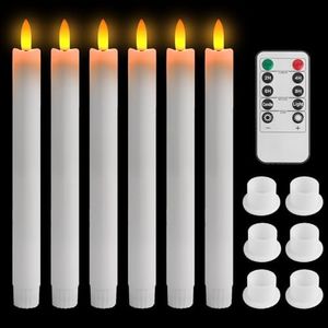 Neween LED Flameless Taper Candles with Remote Timer and Dimmer, Battery Operated LED Warm 3D Wick Light Flickering Window Candles Pack of 6 for Fireplace Halloween Christmas Wedding Decoration, Drip