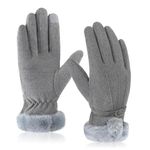 Women Winter Warm Gloves,Grey Fabric Thick Fleece Lined Gloves, Thermal Touchscreen Gloves Ladies Winter Gifts for Dressing Cycling Skiing Running Outdoor Sports