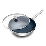 Blue Diamond Cookware Triple Steel Stainless Steel Ceramic Nonstick, 28 cm/3.6 Litre Wok Pan with Lid, Tri-Ply, PFAS-Free, Multi Clad, Induction, Oven Safe, Silver