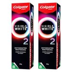 Colgate Visible White O2, Teeth Whitening Toothpaste (50g) for noticeably whiter teeth starting in 3 days. Peppermint Sparkle with Active Technology, Enamel Safe Teeth Whitening (Pack of 2)