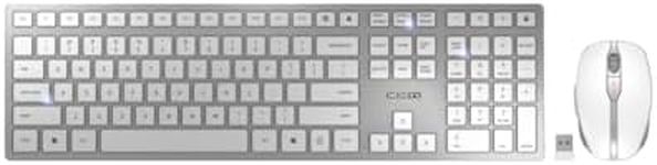 CHERRY DW 9100 Slim Wireless Keyboard and Mouse Set Combo Rechargeable with SX Scissor Mechanism, Silent keystroke Quiet Typing with Thin Design for Work or Home Office. (White & Silver)