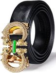 Barry.Wang Mens Ratchet Belt with Slide Click Buckle Gold Dragon,Genuine Leather Belts for Men Adjustable,Cut to Exact fit
