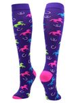 MadSportsStuff Wild Horses Over The Calf Socks (Purple/Neon Pink, Small)