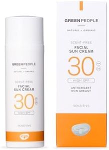 Green People Scent Free Facial Sun Cream SPF30 50ml | Natural, Organic SPF30 Face Sunscreen | Eczema Friendly, Sensitive Skin, Prickly Heat | Unscented, Non Greasy | Vegan, Cruelty Free