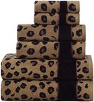 COTTON CRAFT 6 Piece Towel Set - Animal Print Leopard Cheetah Africa Safari 100% Cotton Jacquard 2 Bath Towel, 2 Hand Towel, 2 Washcloth Soft Absorbent Luxury Decorative Guest Towel Bathroom Towel Set