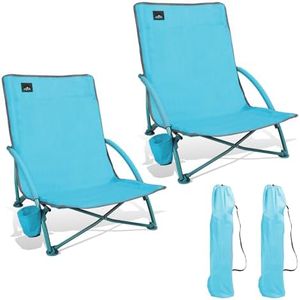 Northroad 2 Pack Low Folding Beach Chair,Portable Lightweight Lowback Sling Chair, Outdoor Low Seat Camping Chair w/Cup Holder & Carry Bag for Sand Camping Lawn Picnic Festival, Blue