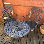 Lazy Susan London Rose round 2 Seater Bistro table, Maintenance Free, Weatherproof, Sand Cast Aluminium, Antique Bronze, April Chairs, Terracotta Cushions