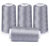 ilauke 3000 Yards Serger Thread of 4 Cones Each Spool 100% Polyester Sewing Thread All Purpose Sewing Thread for Serger Sewing Machine, Overlock Cone Sewing Supplies, 40S/2 Grey