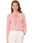 Allegra K Women's Long Sleeve Blouse Bow Tie Button Down Business Casual Work Shirt Top Pink Medium