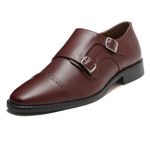 LOUIS STITCH Men's Formal Shoes | Italian Leather Double Monk Strap Handcrafted | Stylish Lace-Up Business, Formal, Rosewood | UK Size 8 (RXDM)