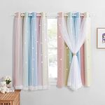 NICETOWN Nursery Room Curtains - Rainbow Blackout Curtain with Net Sheer Star Hollow Out Light Filter for Kids Bedroom/Birthday Party Decor, 2 Panels W52xL63 Inch (132x160 cm) Pink Yellow Green Blue