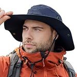 Comhats Large Sun Hat Men XL - XXL, Wide Brim UV Safari Bonnie Hats for Summer Outdoor Hiking Fishing Walking, Waterproof & Windproof Navy 63-66cm