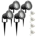 4vwin Outdoor LED Garden Spike Lights IP65 Waterproof Landscape Pathway Lighting with Spike Stand for Garden, Yard, Pathways Incl. 5W LED Bulbs (4 Pack (with Cold White Bulbs))