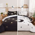 Raytrue-X Queen Comforter Set- Black White Queen Size Comforter Sets,All Season Reversible Bedding,Lightweight Comforter for Queen Bed,3pcs Moon and Star Bedding comforters & Sets with 2 Pillow Shams