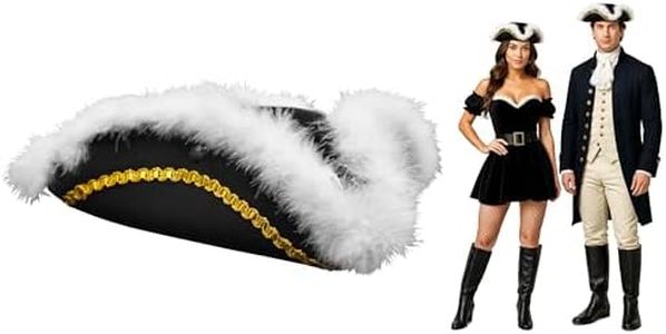 Nicky Bigs Novelties Adult Pirate Black Tricorn Colonial Hat with White Faux Fur Trim Mens Womens Hats Revolutionary Costume