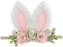 KIDOCHEESE Bunny Headband Bunny Rose Ears Easter Headbands Baby Girls Flower Crown Spring Bunny Headbands (C)